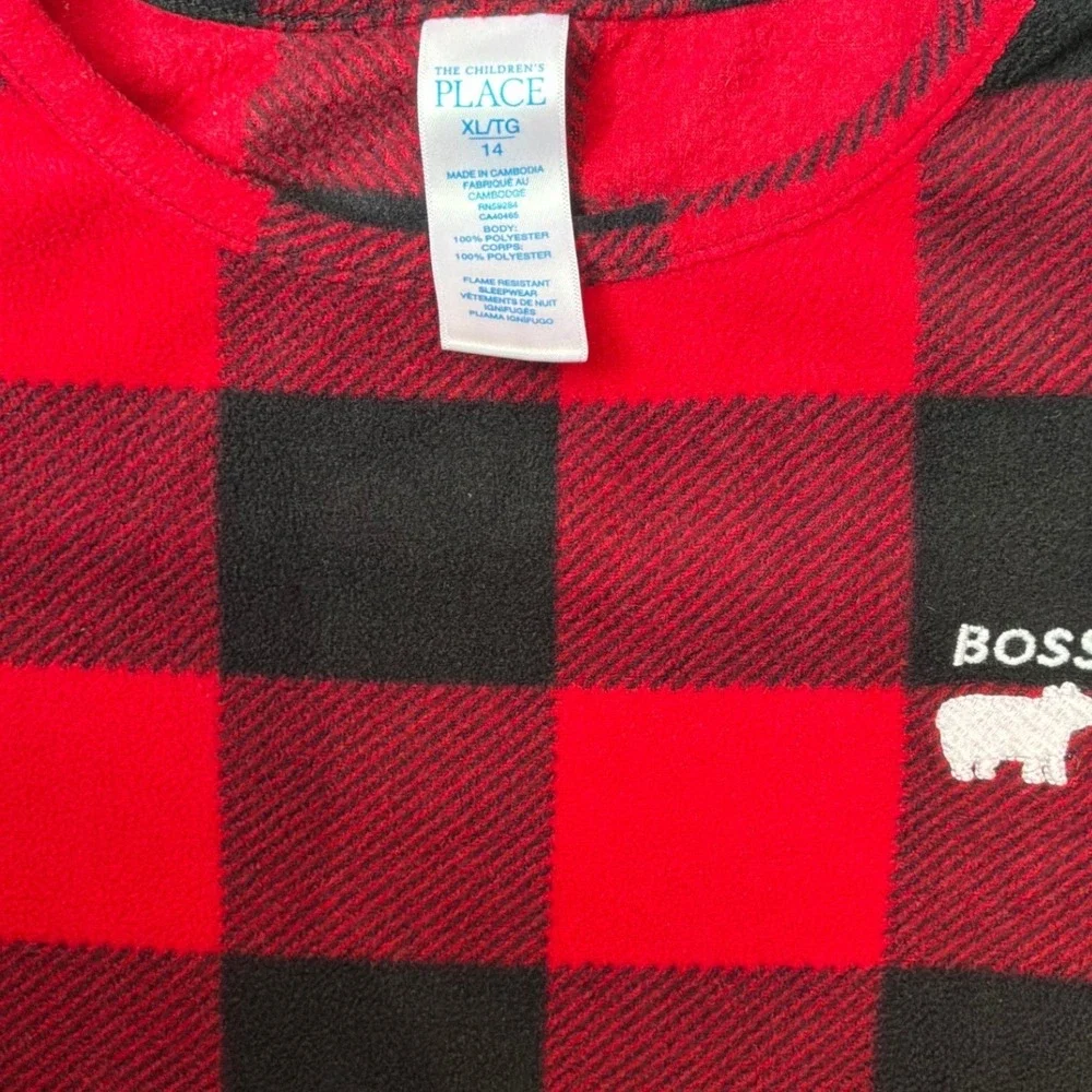 The Childrens Place Girls XL‎ 14 Red Black Buffalo Plaid Fleece Nightgown Boss